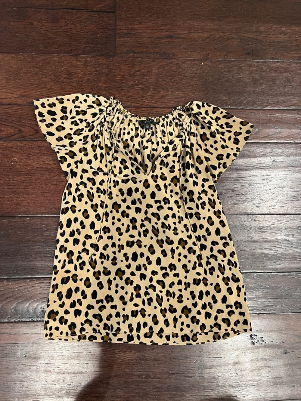 J. Crew silk Leopard Print Short Sleeve Blouse - Tan & Black